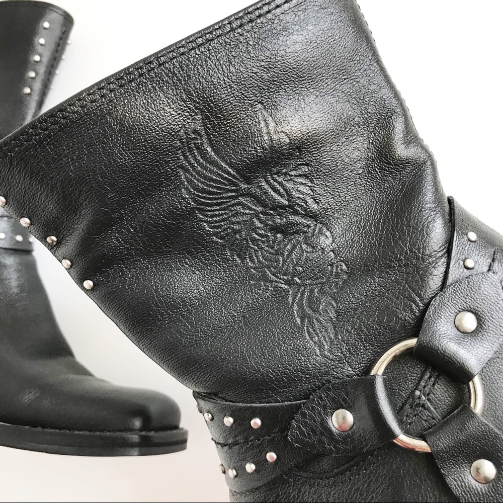 Harley-Davidson Black Leather Studded Moto Boots - Picture 5 of 14